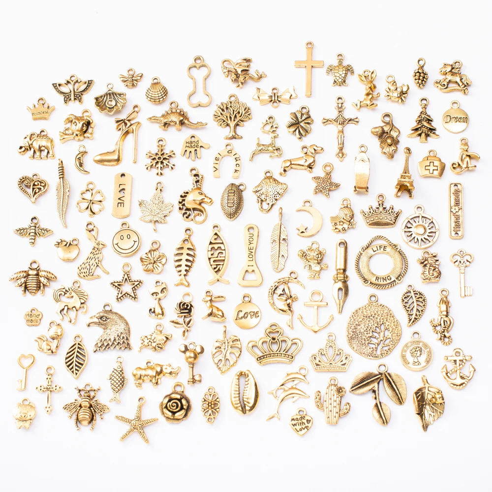Necklace Pendant Jewelry Animal Zinc-Alloy Gold Antique Metal Handmade 100pieces of Plant