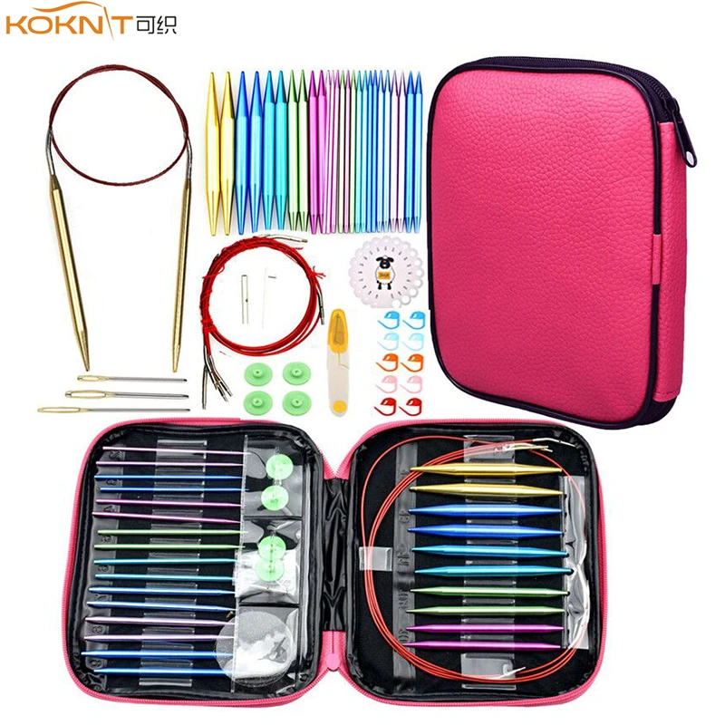 KOKNIT Aluminum Circular Knitting Needles Set 26pc Interchangeable Crochet Needles with Case for Any Crochet Patterns & Yarns CK