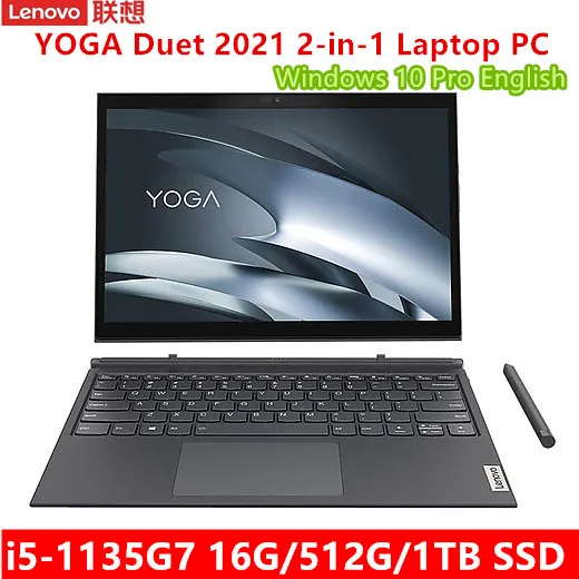 High-end 2021 Lenovo Yoga Duet  2-in-1 Laptop PC 13Inch 2K Touch Tablet+Keyboard i5-1135G7 16GB 512GB SSD Touch ThunderBolt4