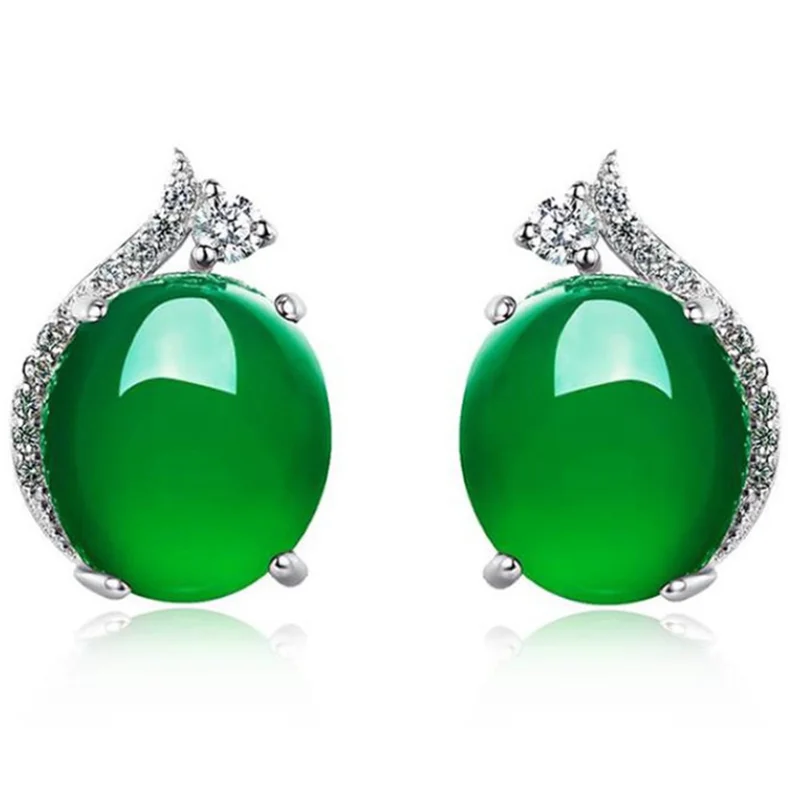 Women Earrings 925 Sterling Silver 2021 Summer New Fashion Vintage Green chalcedony Jewelry Runway Designer Luxury