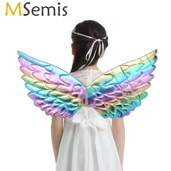 

MSemis Kids Children Angel Wings Shiny Metallic Fairy Wing Photography Prop Masquerade Halloween Cosplay Party Costume Accessory