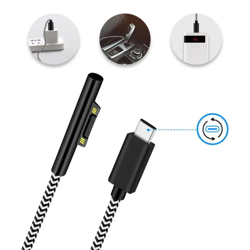 1.8m Usb Type-C Power Supply Charger Adapter 15v 3A Pd Fast Charging Cable For Microsoft Surface Pro 3 4 5 6 7