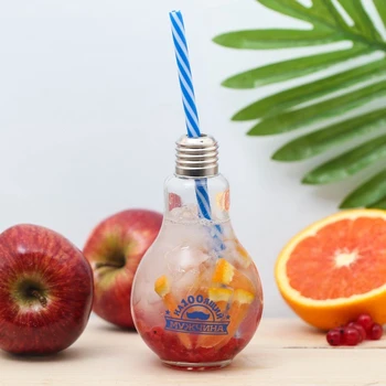 

Glass jar with a straw "Real man" light bulb