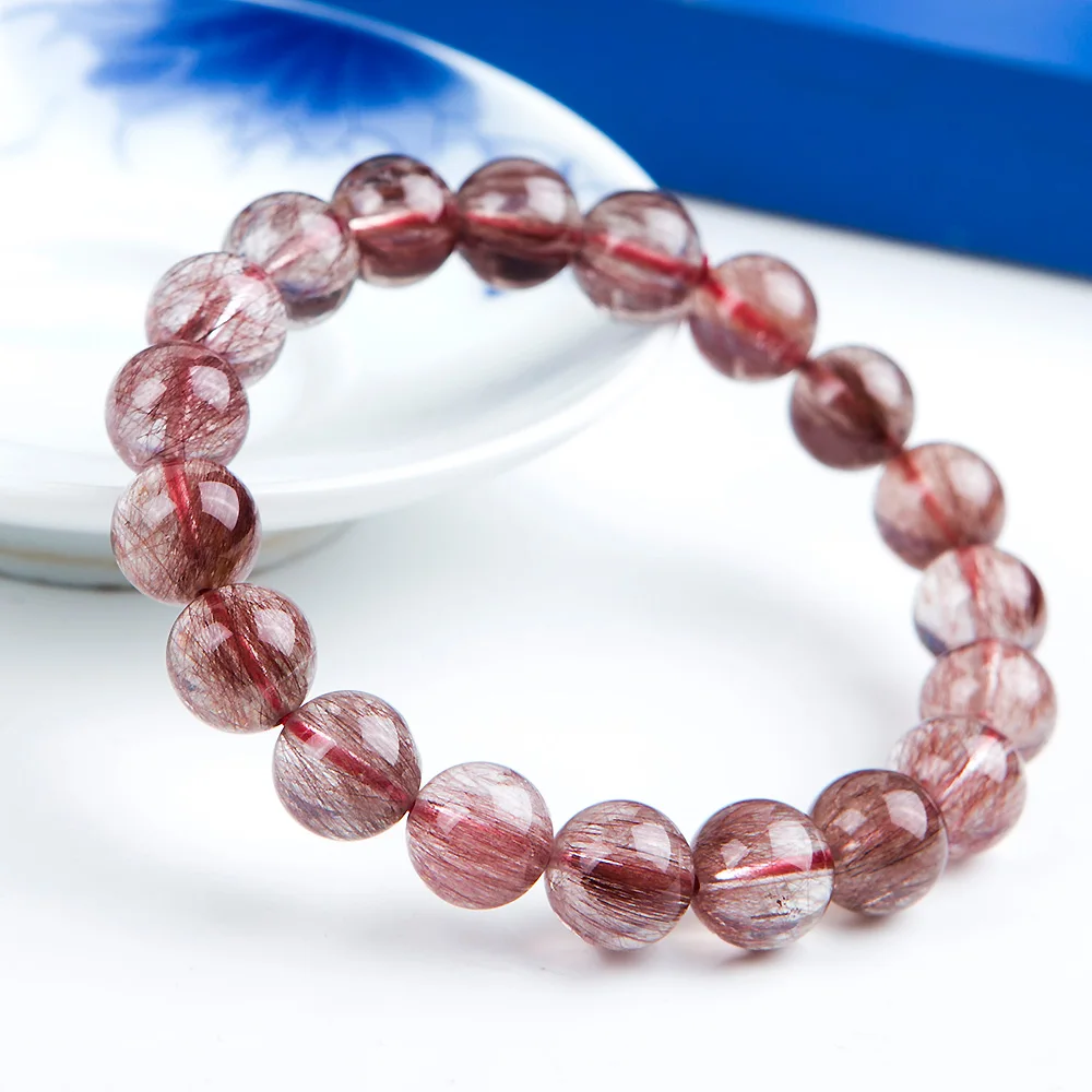 

Genuine Natural Red Rutilated Quartz Clear Round Beads Bracelet 10mm Women Men Reiki Stone Jewelry Love Fashion Bracelet AAAAA