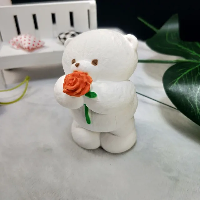DIY 3D Craft Molds Teddy Bear with Flowers shape Animals silicone Mold Christmas Cake Decoration Tools Soap Mold Bakeware Crafts Bear 6x5x8.5cm
