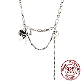 

Luxury S925 Sterling Silver Necklace Love Necklace for Women Clavicle Chain Thai Silver Retro Cold Style Temperament Jewelry