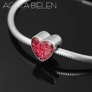 

925 Sterling Silver creative Beautiful pattern red enamel love heart beads Fit Original europeu Charm Bracelet Jewelry making