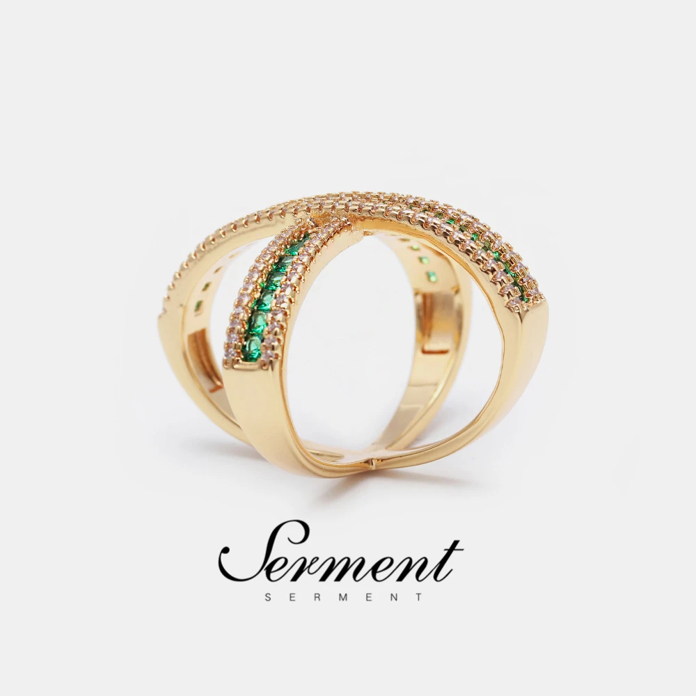 

SERMENT New Trendy Crystal Engagement Hot Sale Fashion Jewelry Gold plated Rings For Women Luxury Elegant Gilded Rings