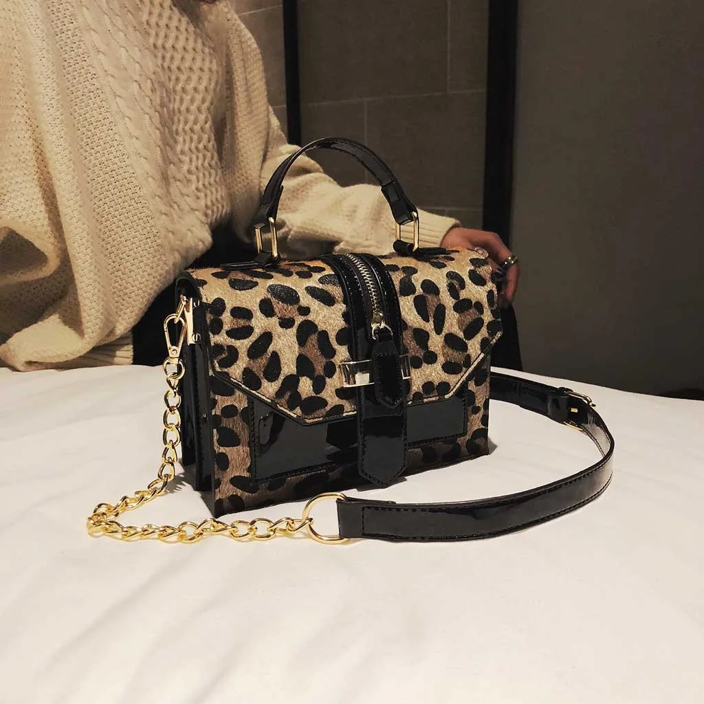 2019 women's leopard handbags PU leather shoulder bags solid black and burgundy Crossbody Bags For Women lady chain Bag#35 | Багаж и