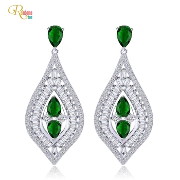 

Rainbamabom 925 Solid Sterling Silver Emerald Ruby Created Moissanite Wedding Engagement Fine Jewelry Vintage Dangle Earrings
