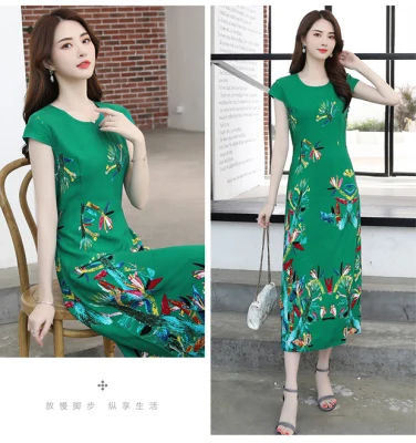 21 Vestidos mujer, ограниченная серия, новинка, с круглым вырезом, до середины икры, Vestido, Longo, Vanled, платье, женское, с коротким рукавом, круглый вырез, длинное, с принтом, тонкое - Цвет: 21