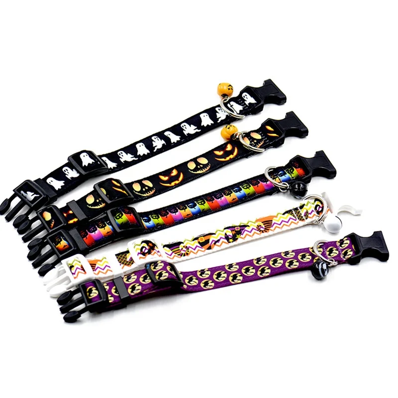 

Adjustable Nylon Dog Collars Pet Collars With Bells Charm Necklace Collar For Little Dogs Cat Collars Pet Supplies Halloween