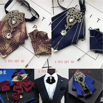 

Free Shipping New male men's man collar Double-layered groom wedding bow tie brooch pocket towel 3 pcs set(5 styles)total 30sets