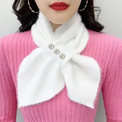 Korean Thick Faux Mink Velvet Knit Diamond Neck Guard Shawl Winter Cross Plush Scarf Women Fake Collar Pullover Warm Scarve T51