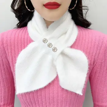 한국어 두꺼운 가짜 밍크 벨벳 니트 다이아몬드 목 보호대 목도리 겨울 크로스 플러시 스카프 여성 가짜 칼라 풀오버 따뜻한 스카프 T51