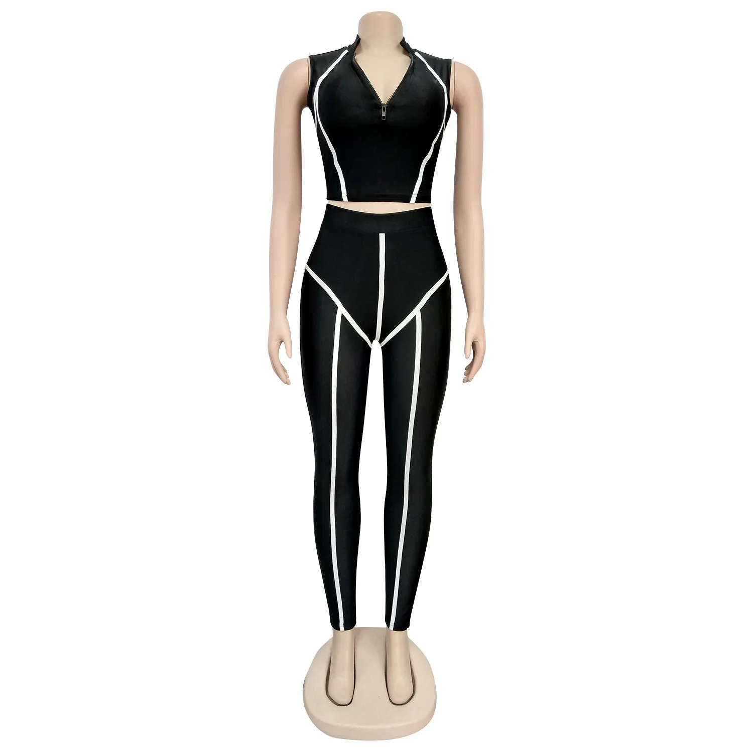 Zoctuo Sexy V-neck Sleeveless Crop Tops 2-pieces Tube Top+Trousers 2020 Summer Autumn Women Casual Sports Sets Outfits for Women