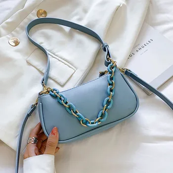 

Chain Solid Color PU Leather Small Crossbody Bags For Women 2020 Summer Lady Fashion Wild Shoulder Handbags Female Armpit Bag