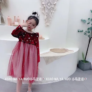 

Children's clothing 2020 autumn new children's dresses little girls stitching dress little swan yarn dress