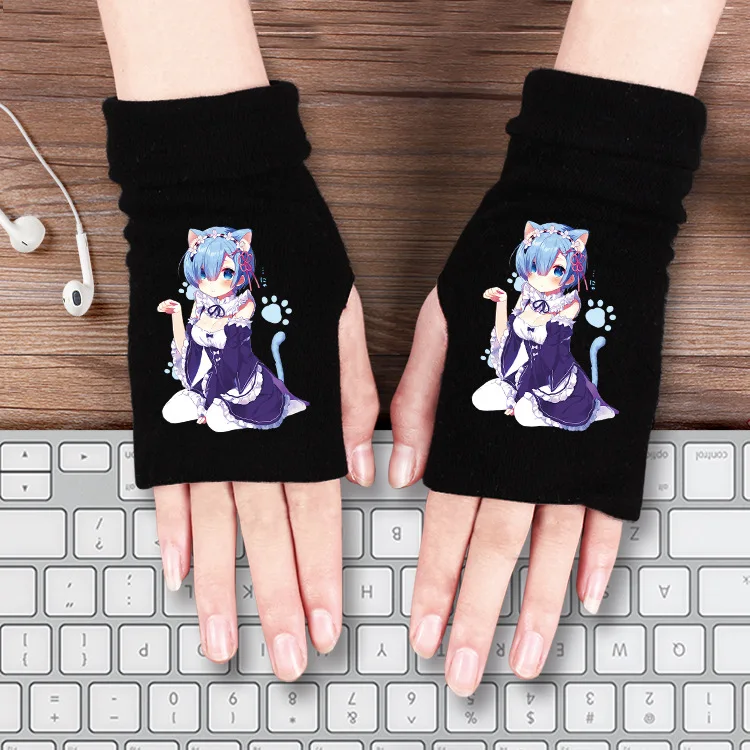 Мультфильм Аниме перчатки Lovelive My Hero Academy Токийский Гуль Natsume Yuujinchou Onmyoji Gintama зимние теплые Половина перчатки хлопок милые - Цвет: 9