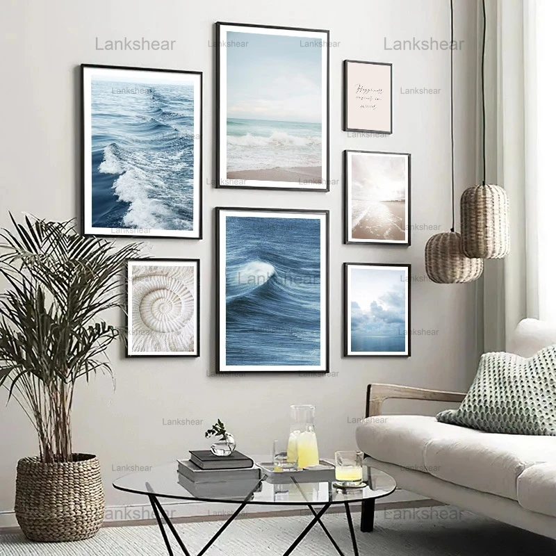 Nordic Landscape Canvas Painting Blue Ocean Sea Wave Posters and Prints Beach Seascape Nature Wall Pictures Home Room Decoration | Дом и сад