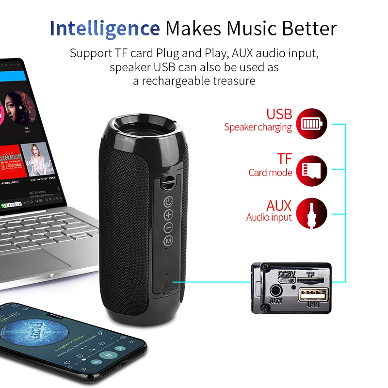 TG117 Bluetooth Outdoor Speaker Waterproof Portable Wireless Column Loudspeaker Box Support TF Card FM Radio Aux Input