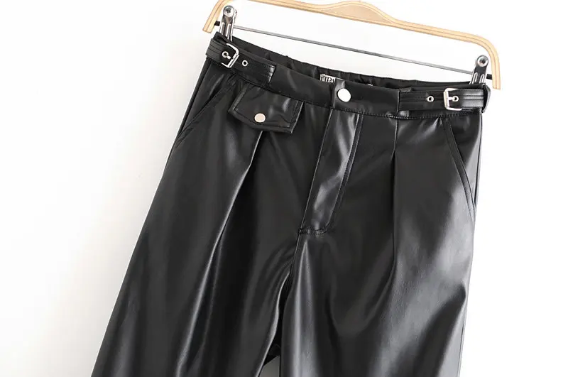 Модные черные женские брюки из искусственной кожи, женские спортивные брюки, уличная одежда, узкие брюки с высокой талией