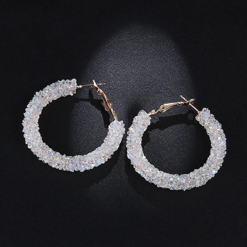 

New Design Fashion Charm Crystal Hoop Earrings Geometric Round Shiny Rhinestone Big Earring Jewelry Women round earrings