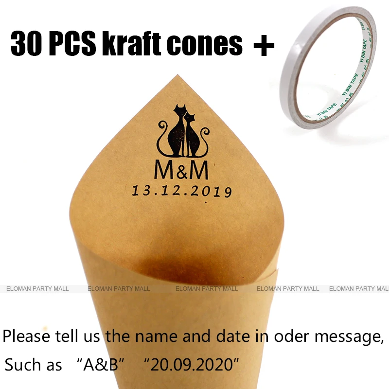 C13-30PCS Пользовательские Свадебные конусы-конфетти ELOMAN ретро крафт лепесток конфеты размещение натуральные конусы-Конфетти Для Свадебные и вечерние украшения - Цвет: C13-30PCS