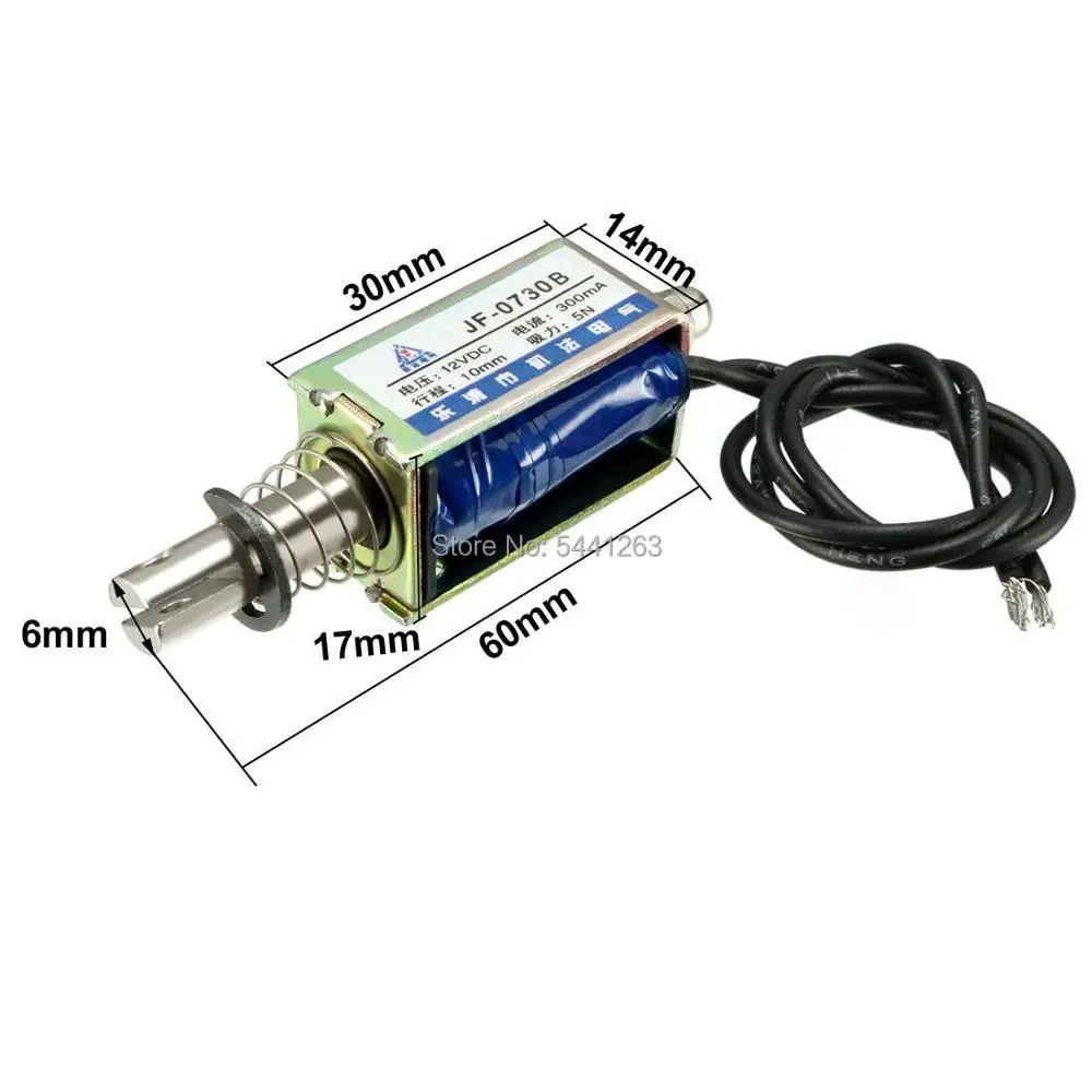 thumbnail image 2 of REES52®DC 6V/12V/24V 0.3A (300mA) 10mm Pull Push Type Open Frame Solenoid Electromagnet Linear Actuator (JF-0530B, 5N (Newton 2 of 11