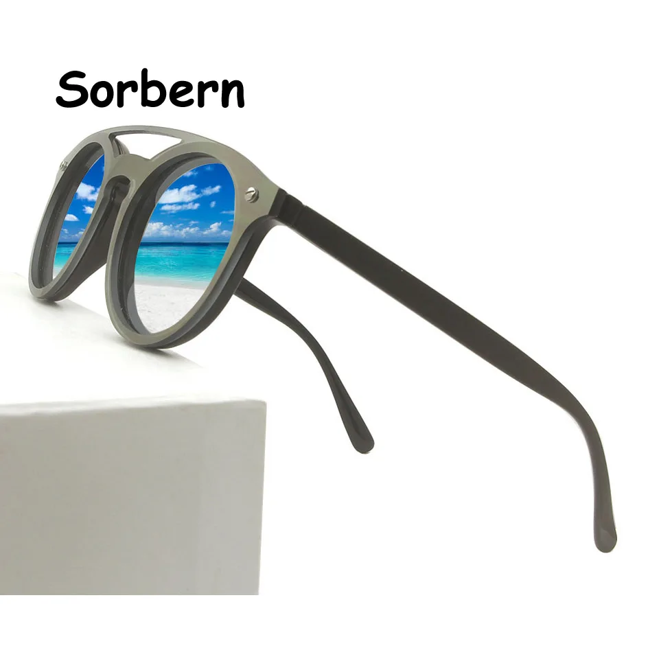Зеркальные Мужские Солнцезащитные очки Круглые ретро женские солнцезащитные