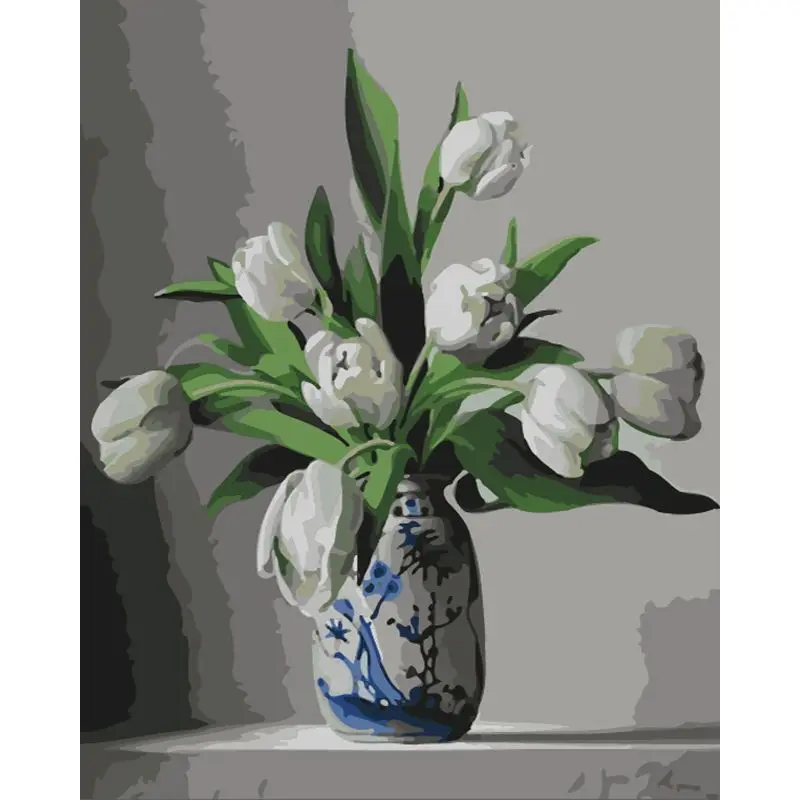 

GATYZTORY White Tulip DIY Painting By Numbers Flower Home Wall Art Picture Paint By Numbers Calligraphy Painting Artwork
