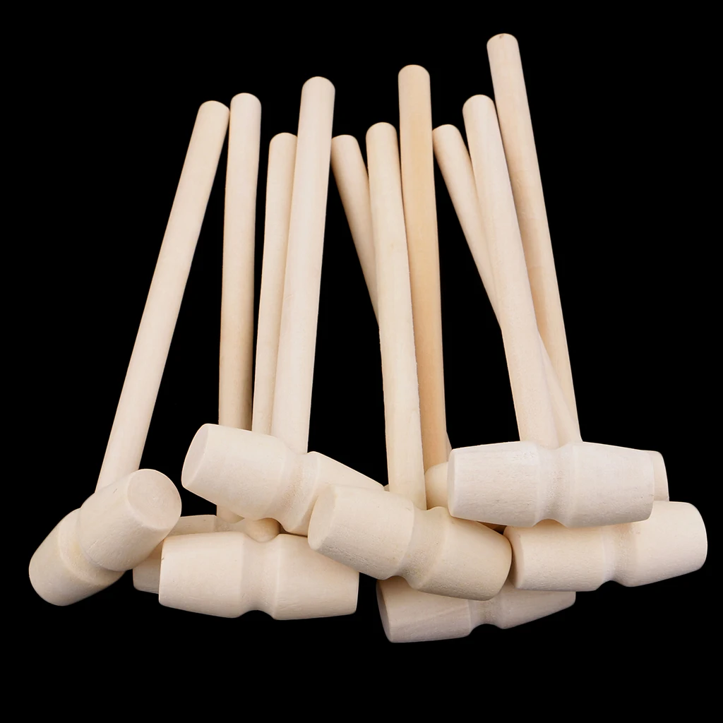 10 Pieces Mini Natural Wooden Hammer Mallet for  Dollhouse Playing House Supplies 140x43x19mm