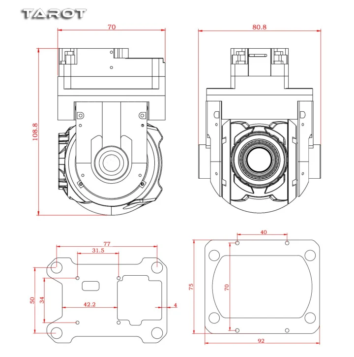 Tarot T26X-NET Pan Tilt 26X zoom óptico gimbal/2 milhões de pixels