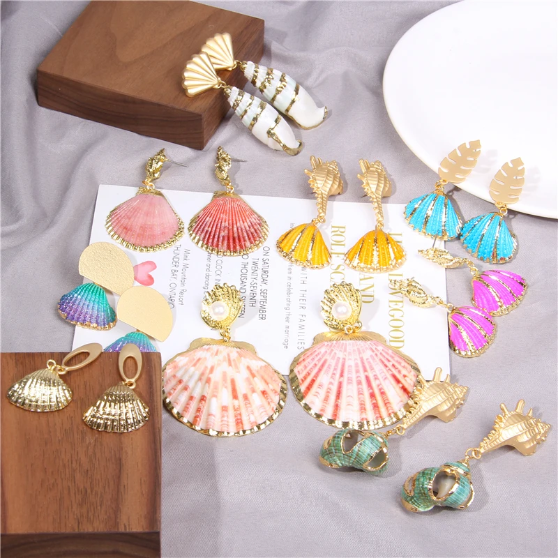 

25 Styles Irregular Geometric Drop Earrings Natural Shell Earrings Women Gold Alloy Statement Conch Pendant Earring Girl Jewelry