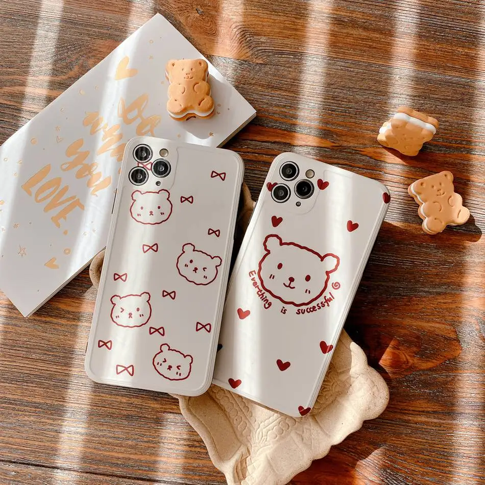 

For iPhone 11 Pro XS Max XR X Case Cute Cartoon Loving Bear Pattern Phone Case For iPhone SE 8 7 Plus Soft Tpu Shockproof Cover