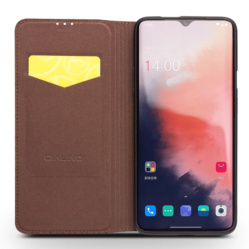 

QIALINO Luxury Genuine Leather Cover for OnePlus 7T Stylish Handmade with Card Slots Wallet Flip Case for OnePlus 7T Pro