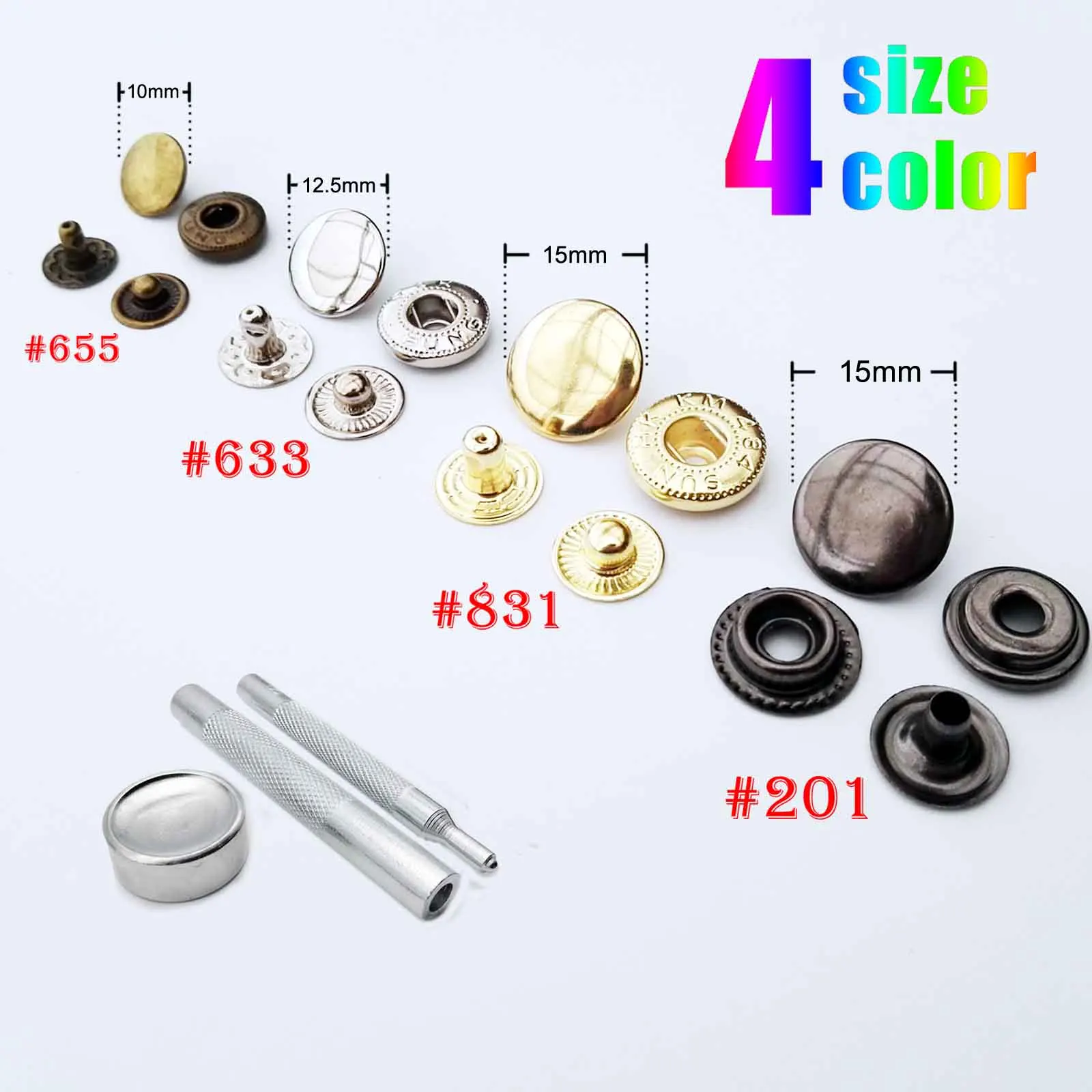 200 Metal No Sewing Ring Button Press Stud Snap Popper Fastener Leather Repair