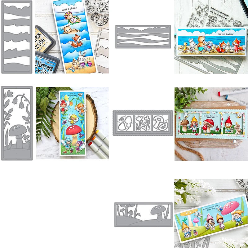

Rectangle Seaside Mushroom Flower Background Frame Metal Cutting Dies For DIY Scrapbooking Embossing Paper Cards New Crafts