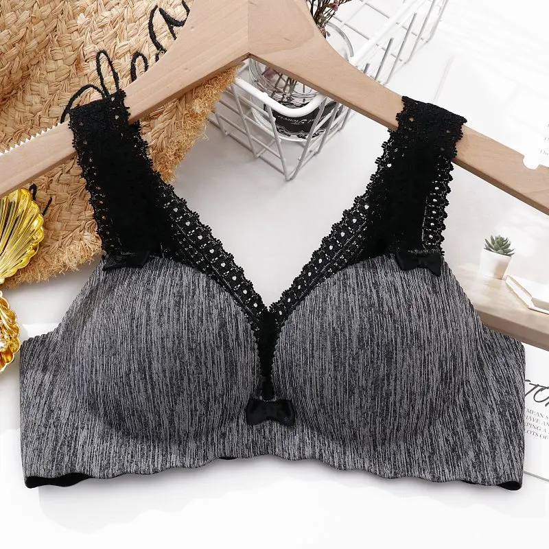 Front Straps Bras Women Push Up Lingerie Bra Seamless Wireless Bralette One-Piece Padded Plunge Intimates Lace Underwear