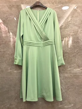 

2020 Spring New Arrival V - Neck Solid Color Long Sleeve Soft Dress 2 Color Available Free Shipping Worldwide