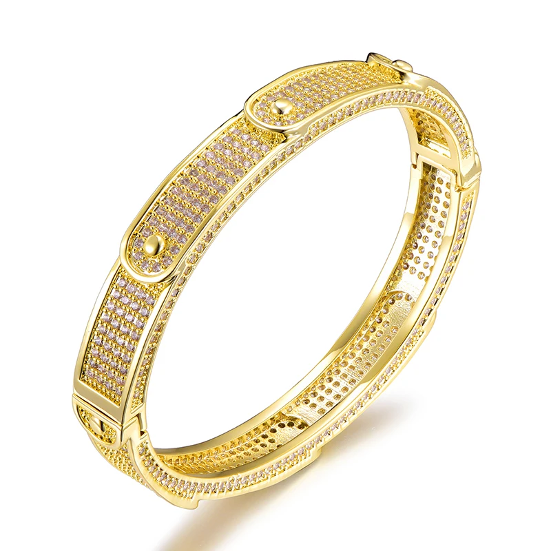 Золотой цвет US7 Iced Out Bling кубический циркон хип хоп золото серебро круглые браслеты с шипами подарки для мужчин и женщин - Окраска металла: Золотой цвет