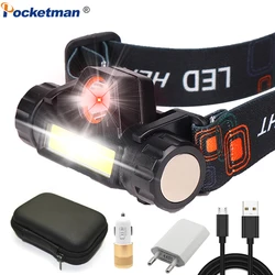 Mini lampe frontale Portable à Led, alimentée par batterie 18650 intégrée, idéale pour la pêche ou le Camping 