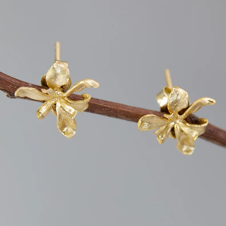 INATURE винтажные 925 пробы серебряные серьги-гвоздики с цветком ириса для женщин Свадебные ювелирные изделия