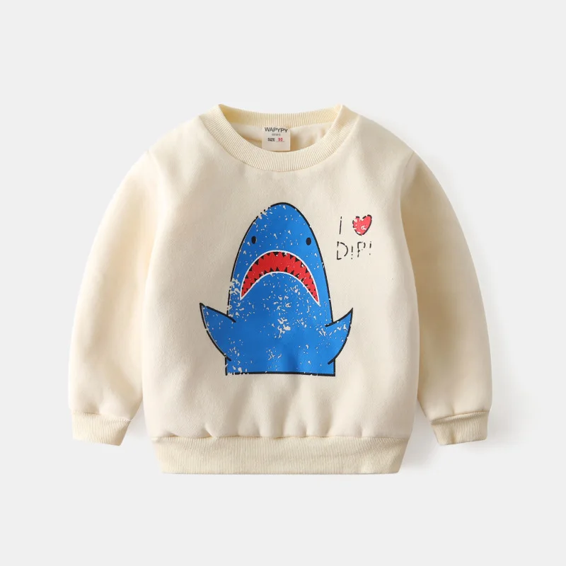 Бежевый Children plus velvet sweater winter new boy super soft thick warm sweater baby winter cartoon children's clothing - Цвет: Бежевый