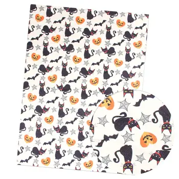 

IBOWS 20*30cm Christmas Halloween Faux Leather Fabric Pumpkin Spider Printed Synthetic Leather Sheets For DIY Bow Bag Material