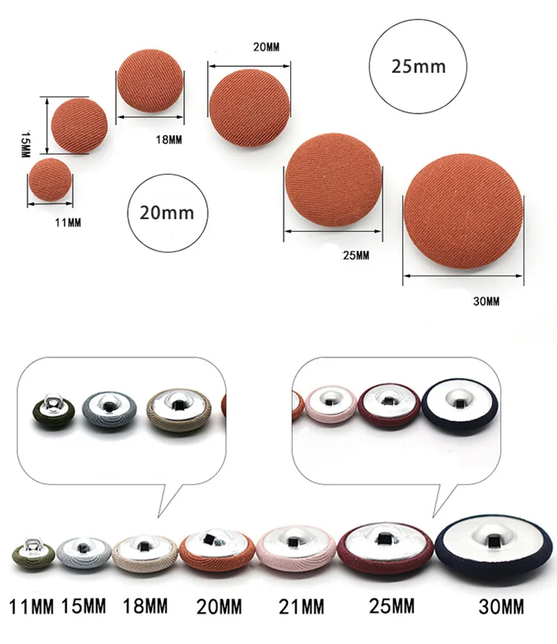 Meetee 50pcs 11-30mm Alloy Cloth Covered Button For Suit Coat Decorative Round Shank Buttons DIY Clothes Sewing Buckle Accessory