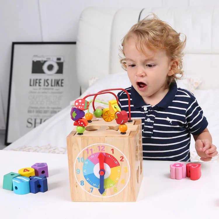 

Dream Space Children Small Bead-stringing Toy Treasure Chest Baby Educational Beaded Bracelet Wooden Four Sides Multi-functional