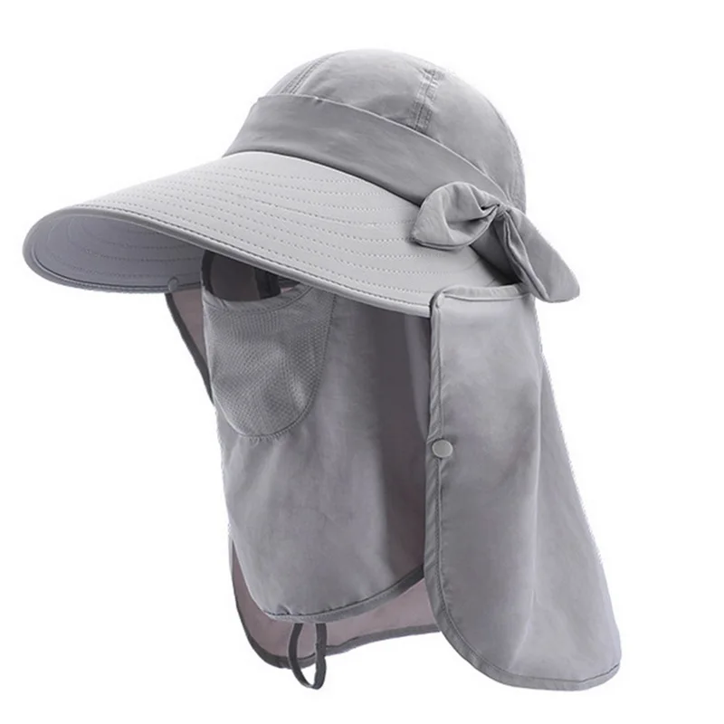 Light gray Adisputent Женская пляжная Панама Складная регулируемая Солнцезащитная широкополый козырек шляпа с лицом шеи откидной крышкой - Цвет: Light gray