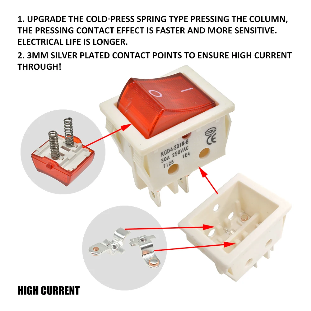 30A 250V 4 6 Pin ON-OFF кулисный переключатель для лодки контакты из стерлингового серебра KCD4 выключатель питания со светодиодным индикатором светильник 30A/250V 25*31MM