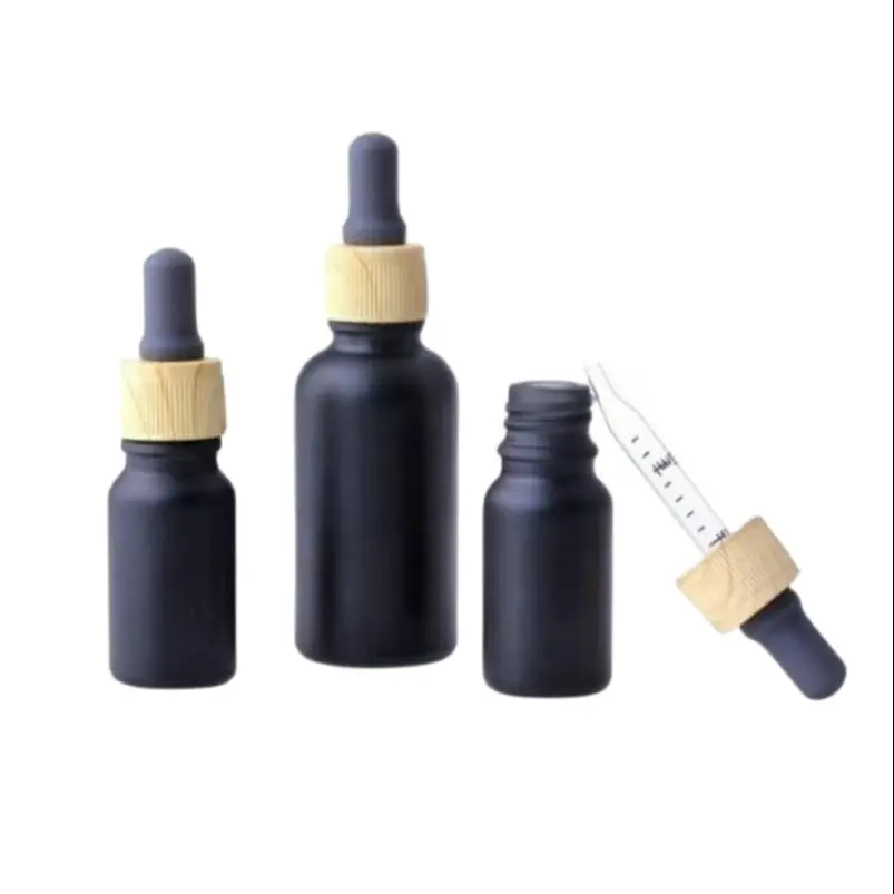 10 мл 100 шт. матовая черная стеклянная бутылка деревянная крышка с пипеткой